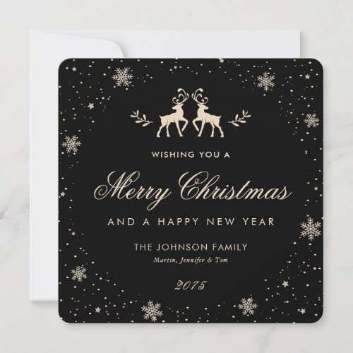 Elegant Black Reindeer Snowflake Holiday Card
