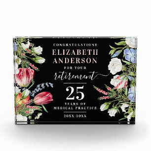 Elegant Black Retire Pastel Flowers Celebration Acrylic Award