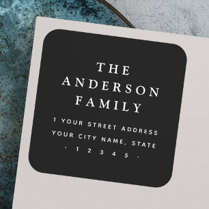 Elegant black return address square sticker