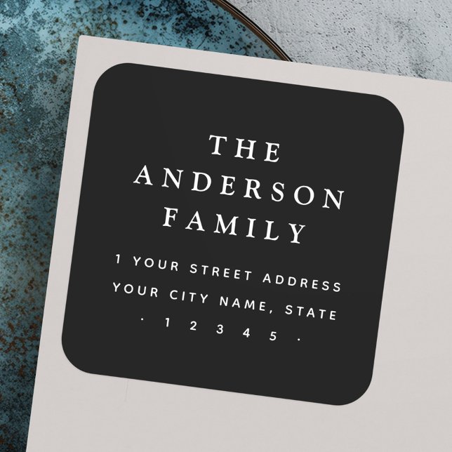 Elegant black return address square sticker (Elegant black return address square sticker)