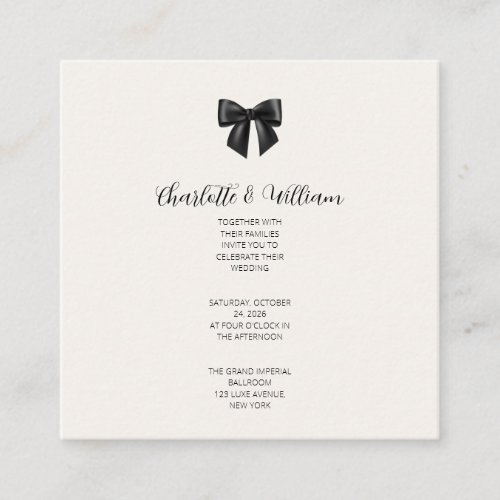 Elegant Black Ribbon Bow Wedding Invitation Card