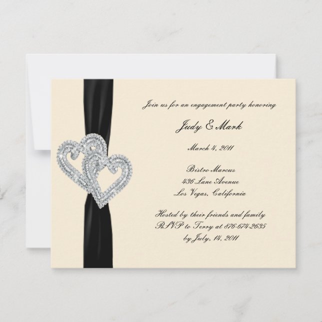 Elegant Black Ribbon Engagement Party Invitation (Front)