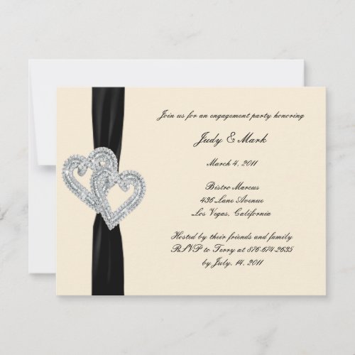 Elegant Black Ribbon Engagement Party Invitation