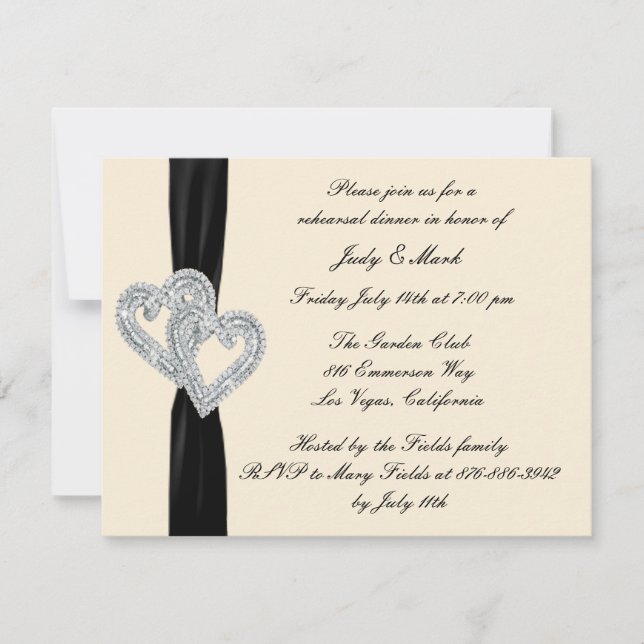Elegant Black Ribbon Rehearsal Dinner Invitation (Front)