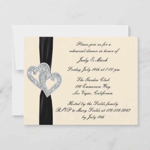 Elegant Black Ribbon Rehearsal Dinner Invitation