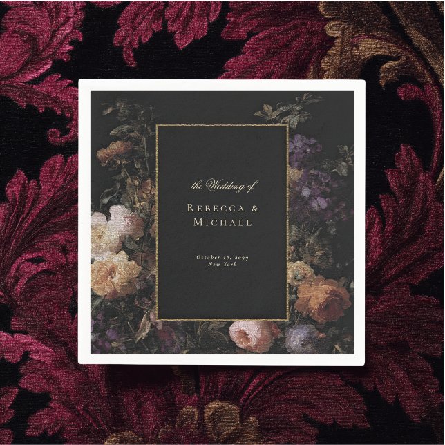 Elegant Black Romantic Flowers Dark Wedding Napkins (Creator Uploaded)