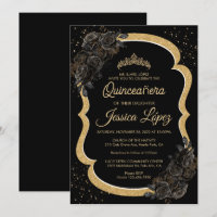 Elegant Black Rose and Gold Quinceanera 
