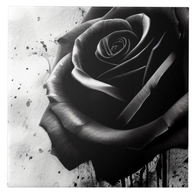 Elegant Black Rose Ceramic Tile (Front)