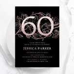 Elegant Black Rose Gold 60th Birthday Invitation<br><div class="desc">Elegant black rose gold 60th birthday party invitation. Customizable modern feminine design featuring roses botanical accents and faux glitter rose gold. Simple floral invite card perfect for a stylish female bday celebration. Personalize with your own details. Printed Zazzle invitations or instant download digital printable template.</div>