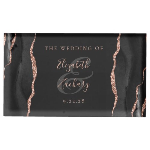 Elegant Black Rose Gold Agate Place Card Holder