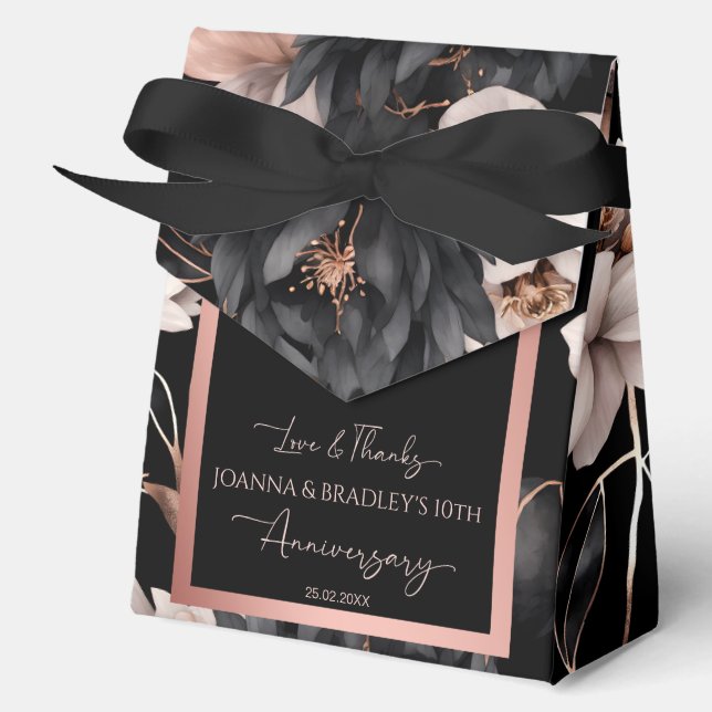 Elegant black rose gold anniversary favors favor boxes (Front)