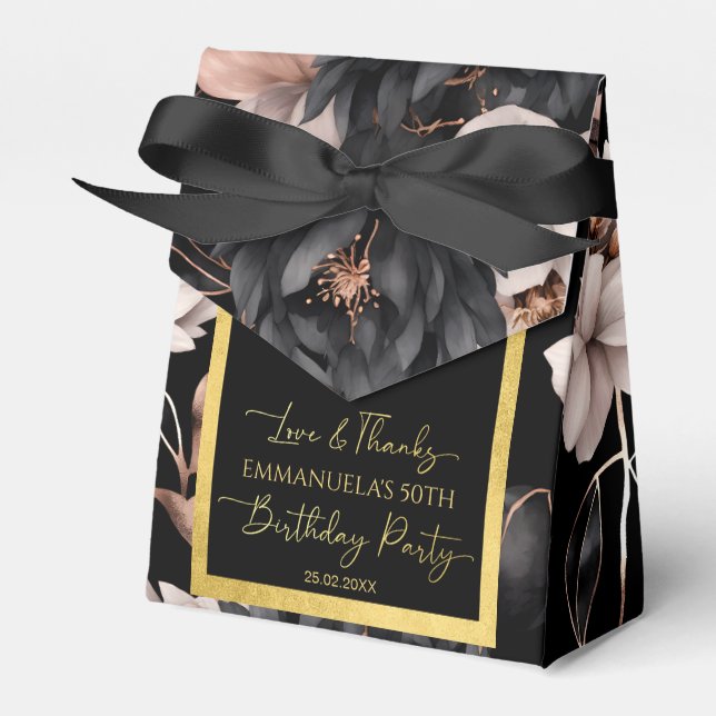 Elegant black rose gold birthday favors template favor boxes (Front Side)