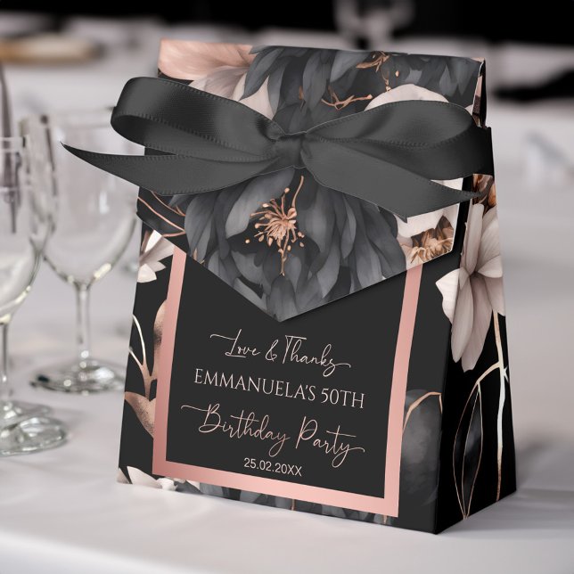 Elegant black rose gold birthday favors template favor boxes (Elegant black rose gold birthday favors template favor box personalized party favor boxes black chic)