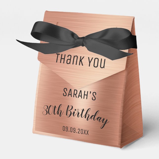 Elegant Black Rose Gold Birthday Thank You Party  Favor Boxes (Front Side)