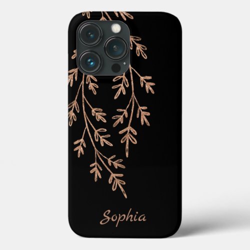 Elegant Black Rose Gold Branches iPhone 13 Pro Case