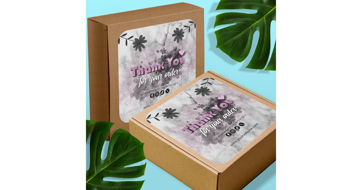 Elegant Black Rose Gold Custom Business Thank You Square Sticker | Zazzle