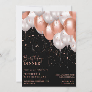 Elegant Black Rose gold Dinner 81st birthday Invitation
