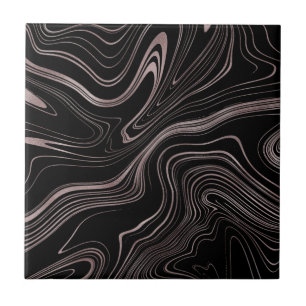 Elegant Black Rose Gold Fluid Marble Ceramic Tile