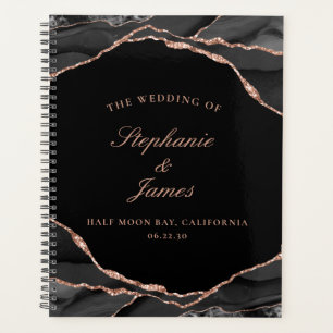 Elegant Black Rose Gold Foil Agate Photo Wedding Planner