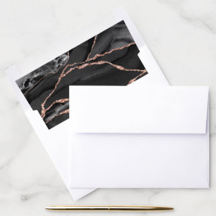 Elegant Black Rose Gold Foil Agate Wedding Envelope Liner
