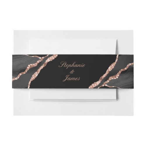 Elegant Black Rose Gold Foil Agate Wedding Invitation Belly Band