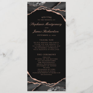 Elegant Black Rose Gold Foil Agate Wedding Program