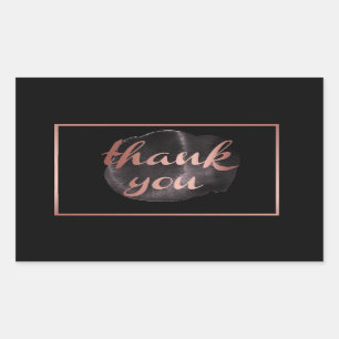 elegant black rose gold foil metallic thank you rectangular sticker