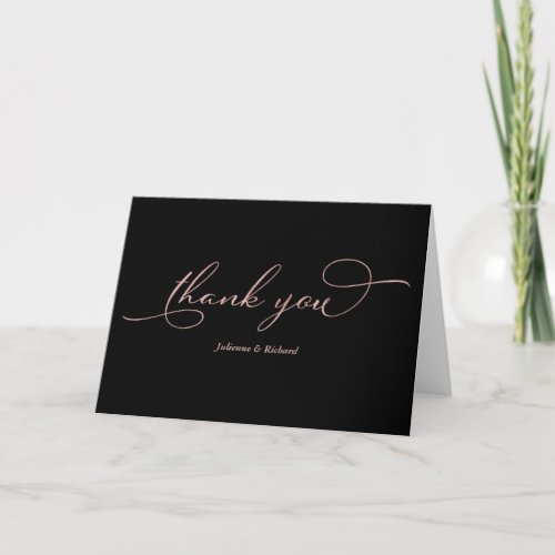 Elegant Black Rose Gold Foil Script Thank You Card