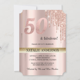 Elegant Black rose Gold Glitter 50th Birthday Invitation