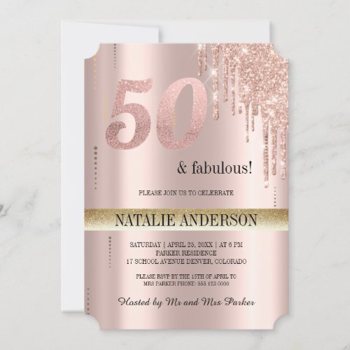 Elegant Black rose Gold  Glitter 50th Birthday  Invitation