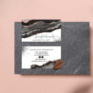Elegant Black Rose Gold Glitter Agate Marble Business Card