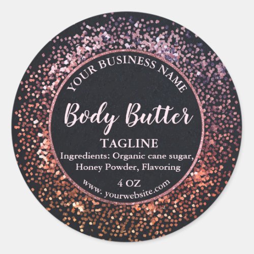 Elegant Black Rose Gold Glitter product label 