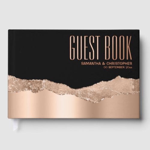 Elegant black rose gold glitter strip luxury foil foil guest book 