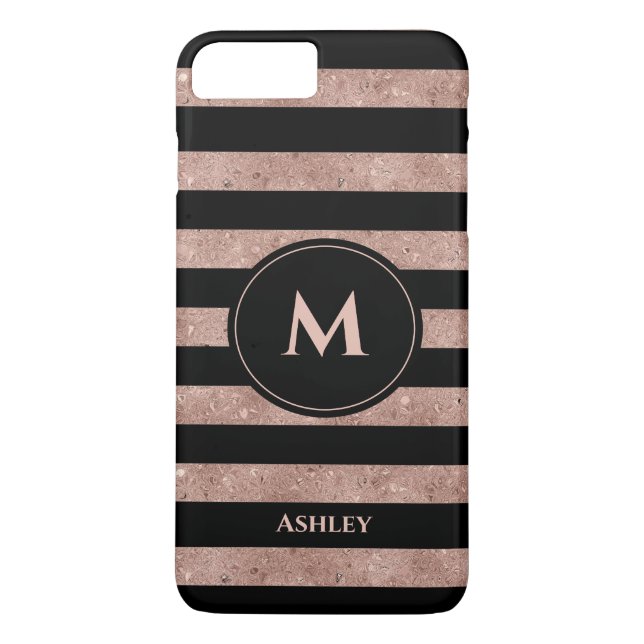 Elegant Black Rose Gold Glitter Striped Monogram  Case-Mate iPhone Case (Back)