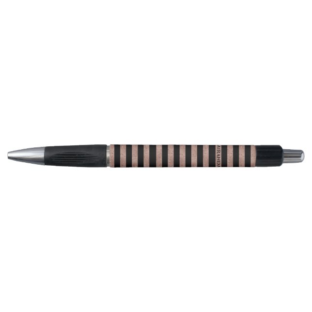 Elegant Black Rose Gold Glitter Striped  Pen (Front)