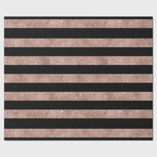Elegant Black Rose Gold Glitter Striped Wrapping Paper