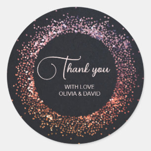 Elegant Black Rose Gold Glitter Thank You Classic Round Sticker