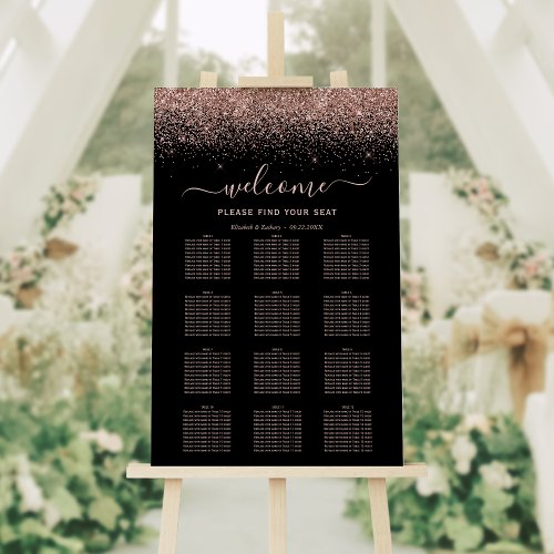 Elegant Black Rose Gold Glitter Wedding Seating Foam Board