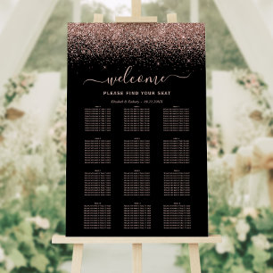 Elegant Black Rose Gold Glitter Wedding Seating Foam Board