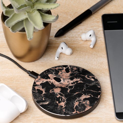 Elegant Black  Rose Gold Marble 2 Wireless Charger