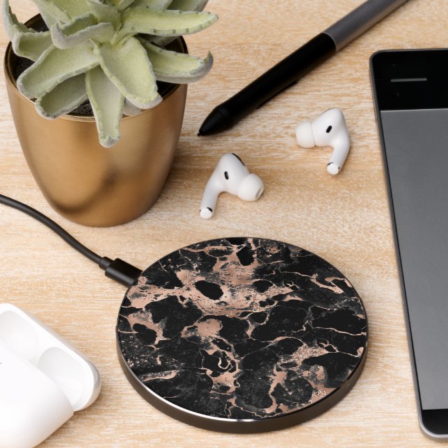 Elegant Black & Rose Gold Marble 2 Wireless Charger (Desk 2)