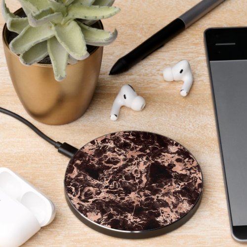 Elegant Black  Rose Gold Marble 3 Wireless Charger