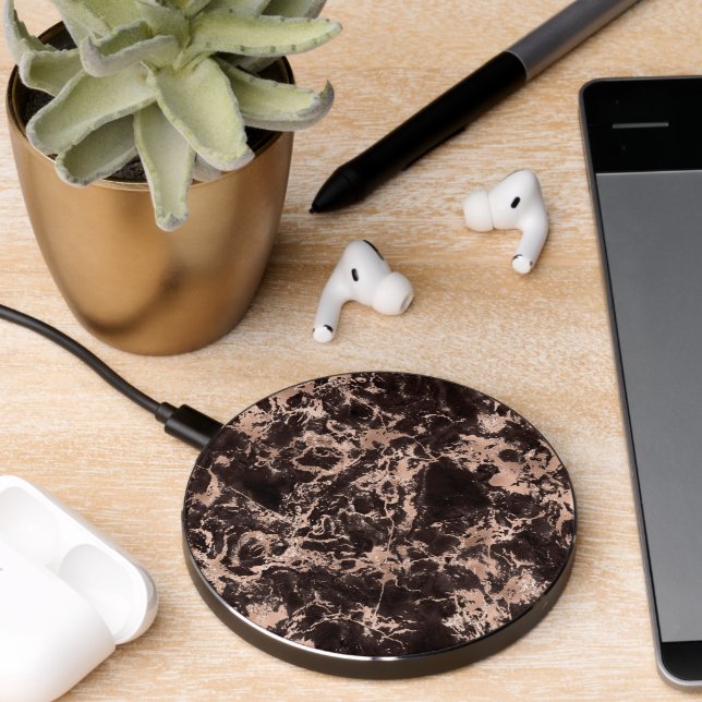 Elegant Black & Rose Gold Marble 3 Wireless Charger (Desk 2)