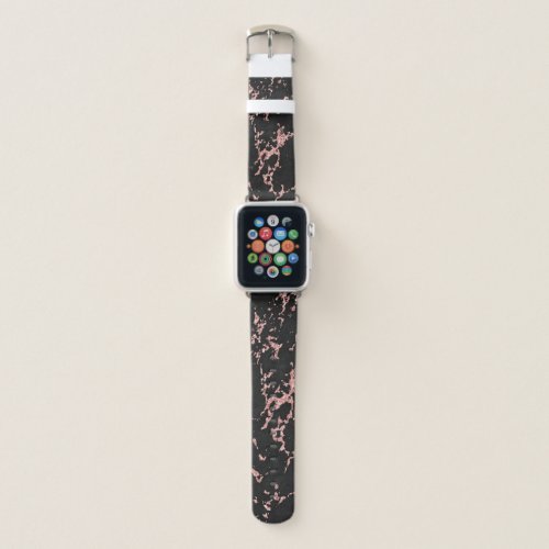 Elegant Black Rose Gold Marble Stone Apple Watch Band