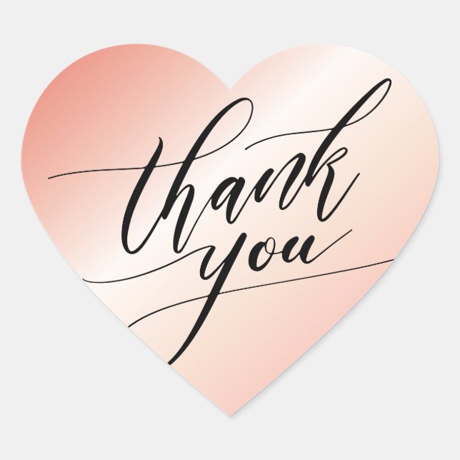 Elegant Black Rose Gold Modern Script Thank You Heart Sticker (Front)