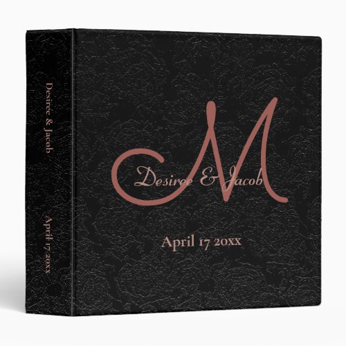 Elegant Black Rose Gold Modern Wedding Monogram 3 Ring Binder