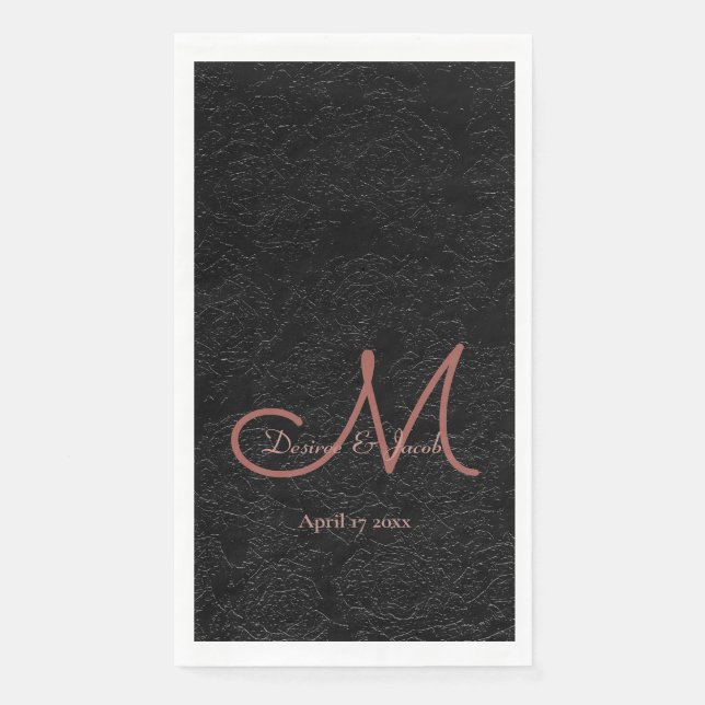 Elegant Black Rose Gold Modern Wedding Monogram Paper Guest Towels (Front)