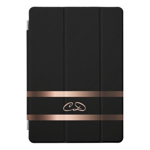 Elegant black rose gold monogram initials iPad pro cover