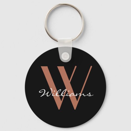 Elegant Black Rose Gold Monogram Name Simple Keychain