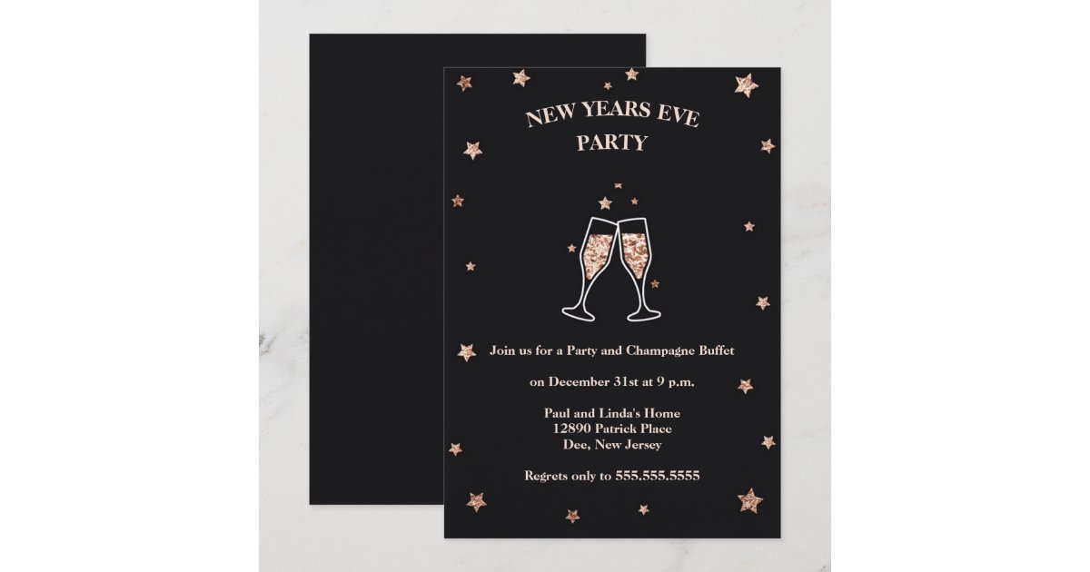 Elegant Black & Rose Gold New Years Eve Party Invitation | Zazzle